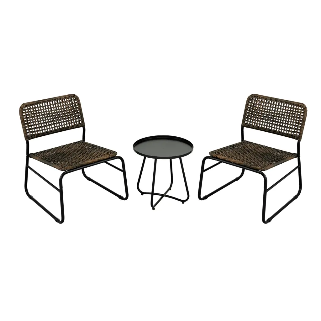 3 Piece Patio Set Mixed Pattern PE Rattan and Steel Frame beefurni