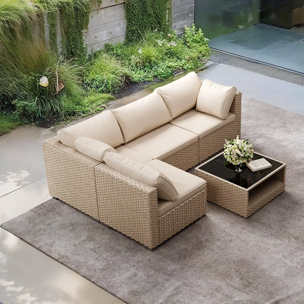 5-Piece All Weather Boho Outdoor Patio Conversation Set bg outdoor