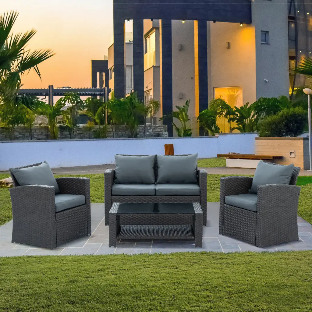 Patio Home Decor Set Dark Gray Seats 4, Rattan Iron Water-Resistant Fabric dream honor