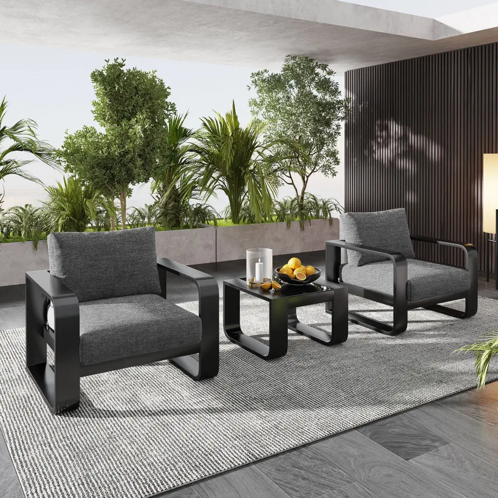 3 Piece Light Metal Frame Patio Set 6.7 Inch Thick Cushions Home Decor go