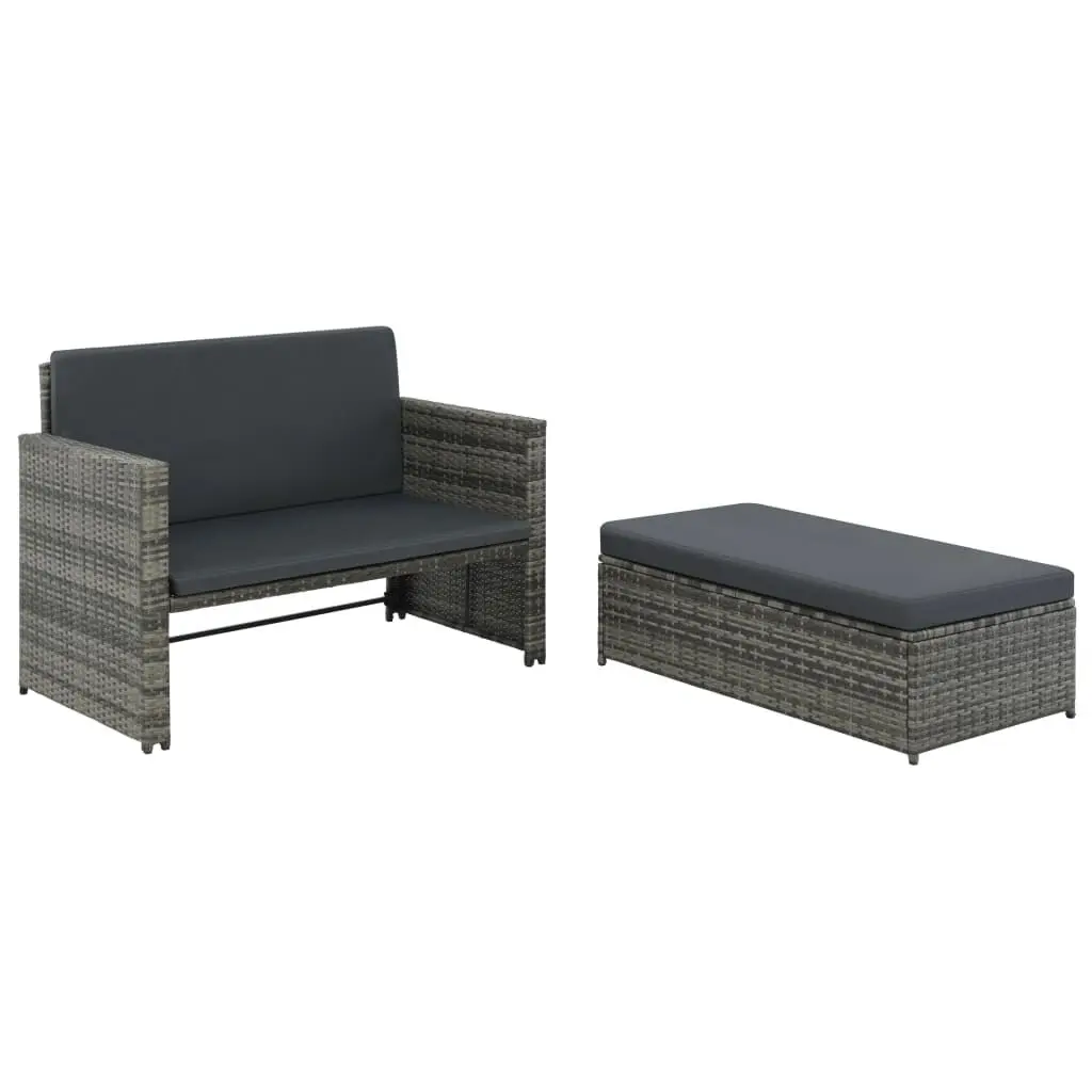 Gray 2 Piece Patio Lounge Set Cushions Outdoor Poly Rattan Furniture