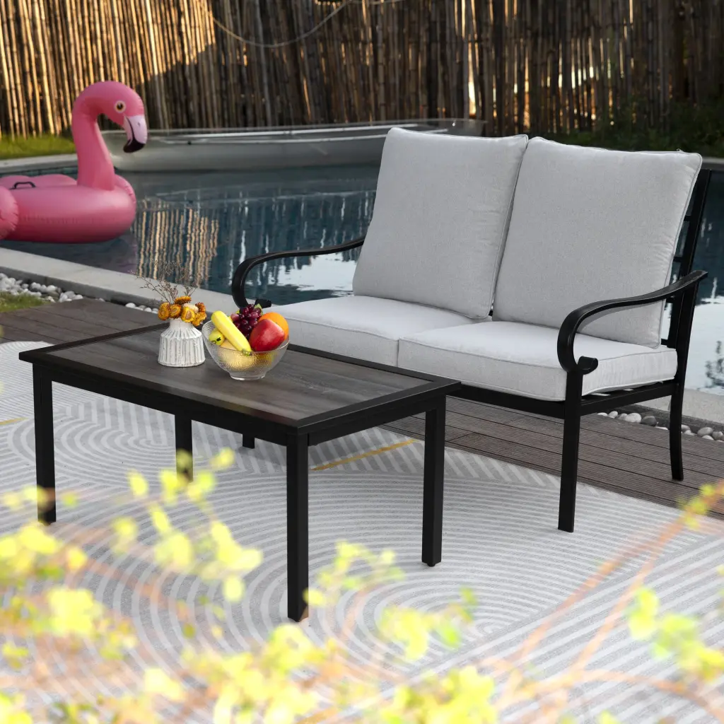 2 Piece Patio Loveseat Sofa Coffee Table Outdoor Conversation Set lcfurniture