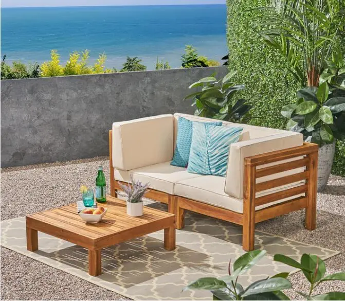 Oana 3 Piece Seat Set Coffee Table Beige Acacia Wood nh-gardenpara