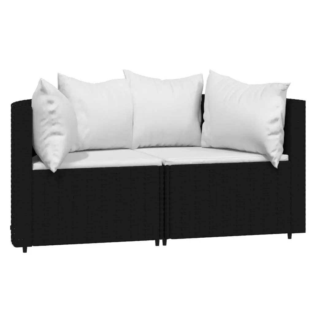 Patio Corner Sofas Cushions 2 Piece Black Poly Rattan Outdoor Set