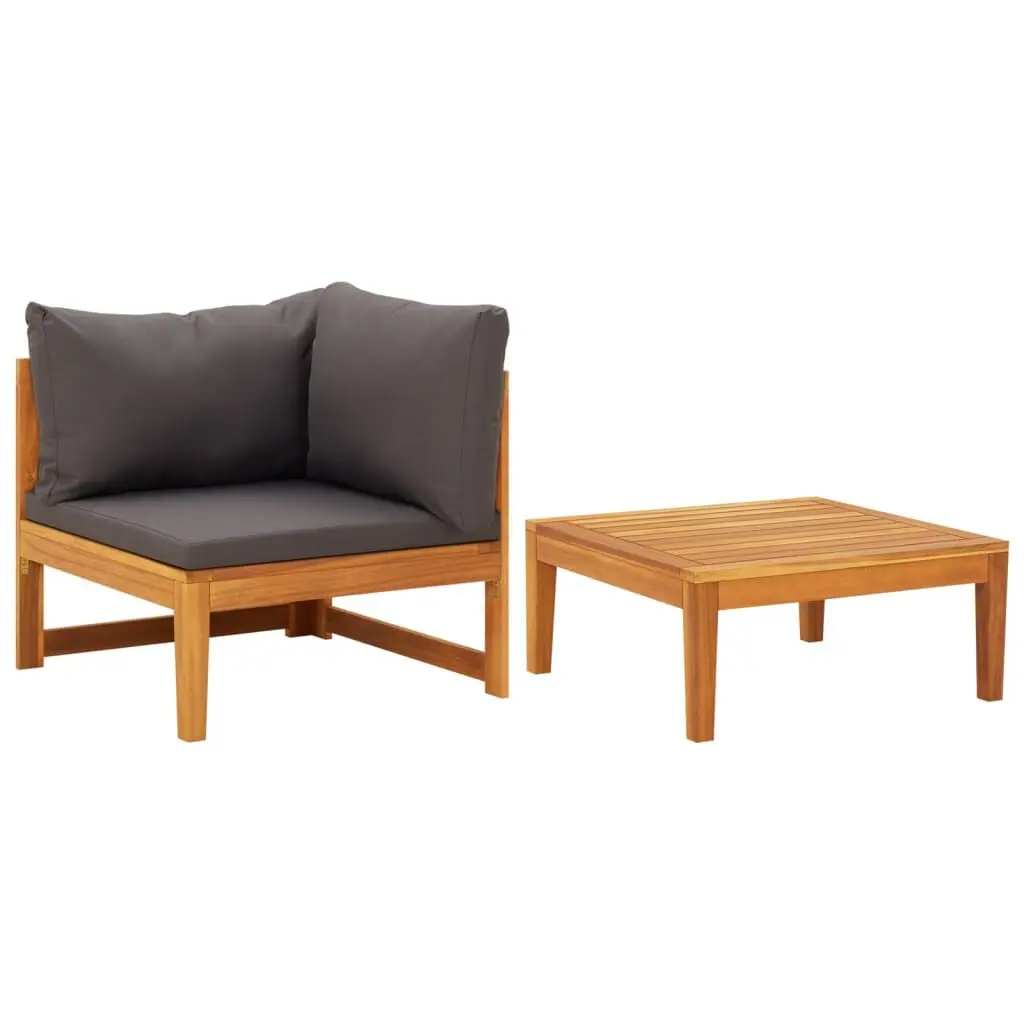 2 Piece Dark Gray Acacia Wood Patio Lounge Set Cushions