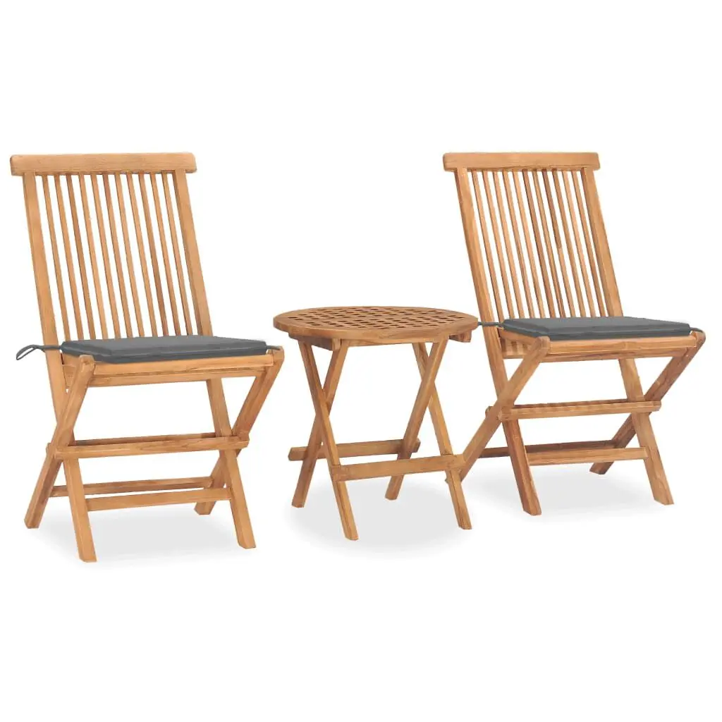 3 Piece Folding Patio Dining Set Cushion Solid Teak Wood Compact