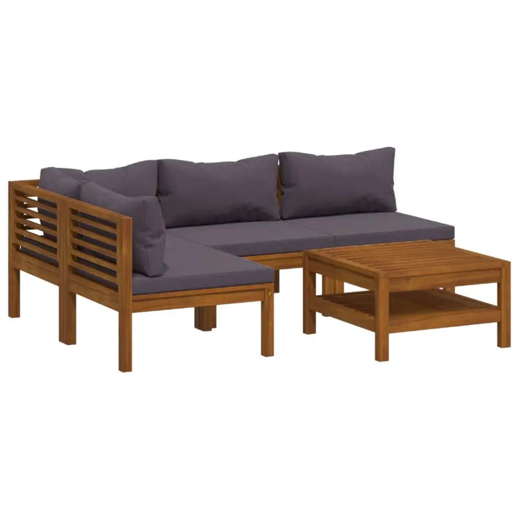 5 Piece Patio Lounge Set Cushion Solid Acacia Wood Outdoor
