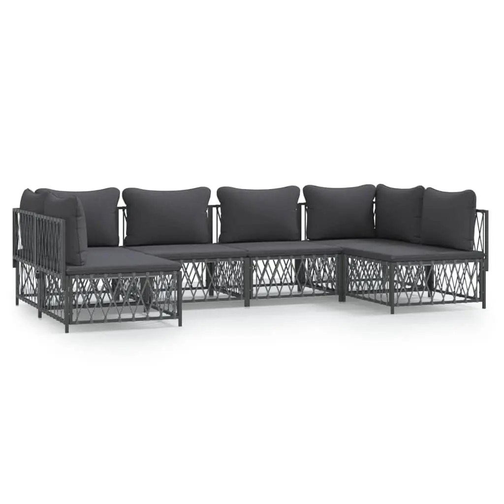 6 Piece Patio Lounge Set Cushions Anthracite Steel Outdoor Furniture