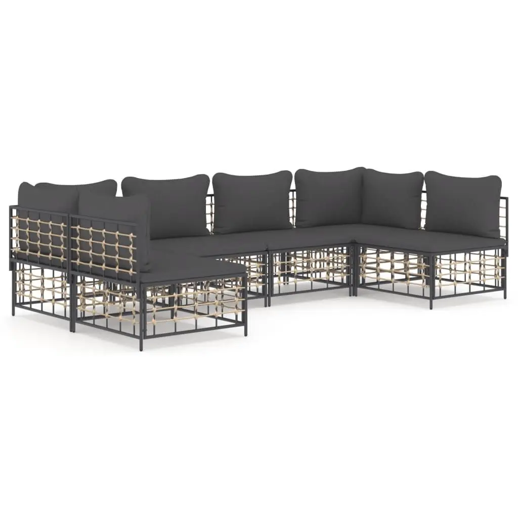 6 Piece Patio Lounge Set Cushions Anthracite Poly Rattan Outdoor Furniture