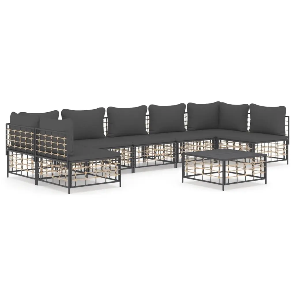 8 Piece Patio Lounge Set Cushions Anthracite Poly Rattan Outdoor