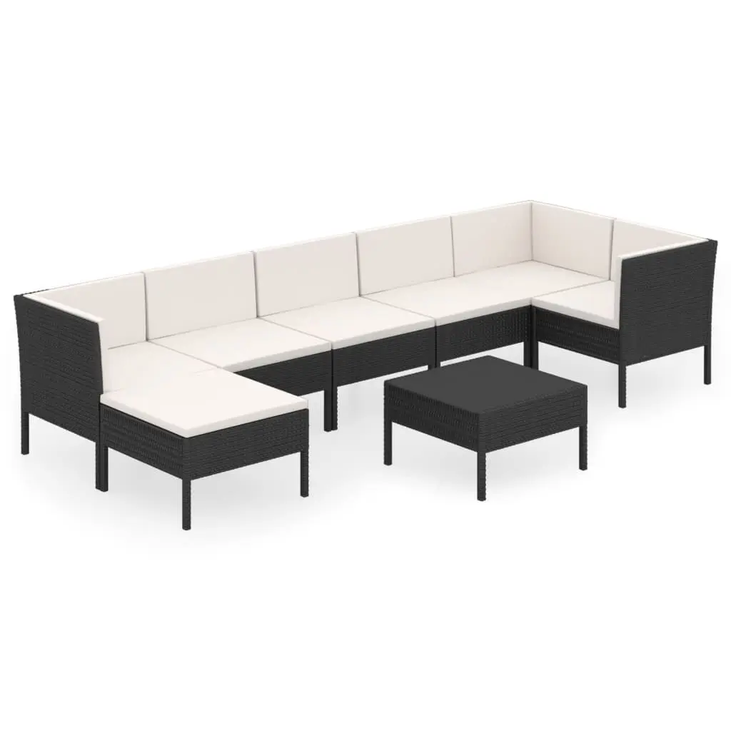 8 Piece Patio Lounge Set Cushions Black Poly Rattan Outdoor Furniture