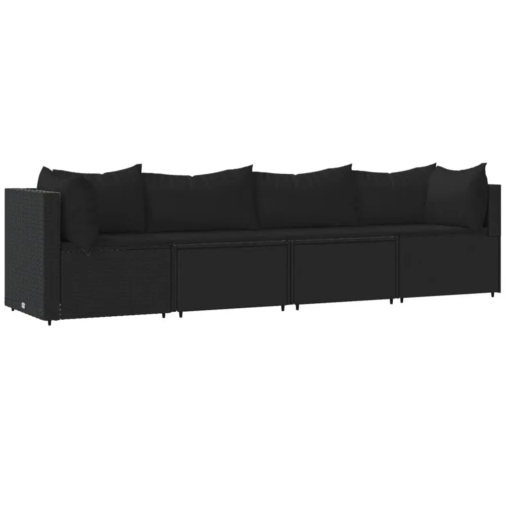 4 Piece Patio Lounge Set Cushions Black Poly Rattan Outdoor Seating