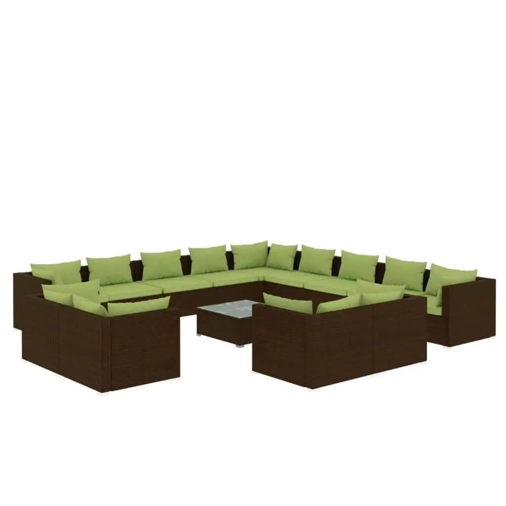 14 Piece Patio Lounge Set Cushions Brown Poly Rattan Outdoor