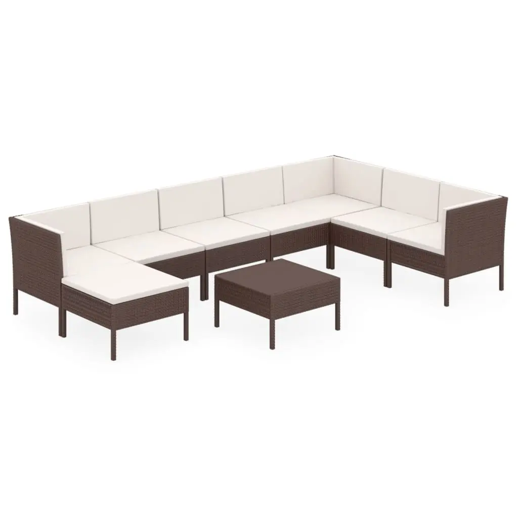 9 Piece Patio Lounge Set Cushions Brown Poly Rattan Outdoor Furniture