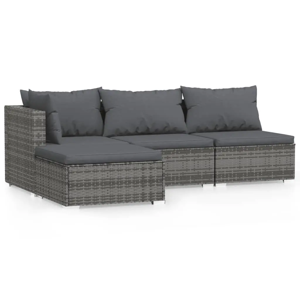 4 Piece Patio Lounge Set Cushions Gray Poly Rattan Outdoor Furniture
