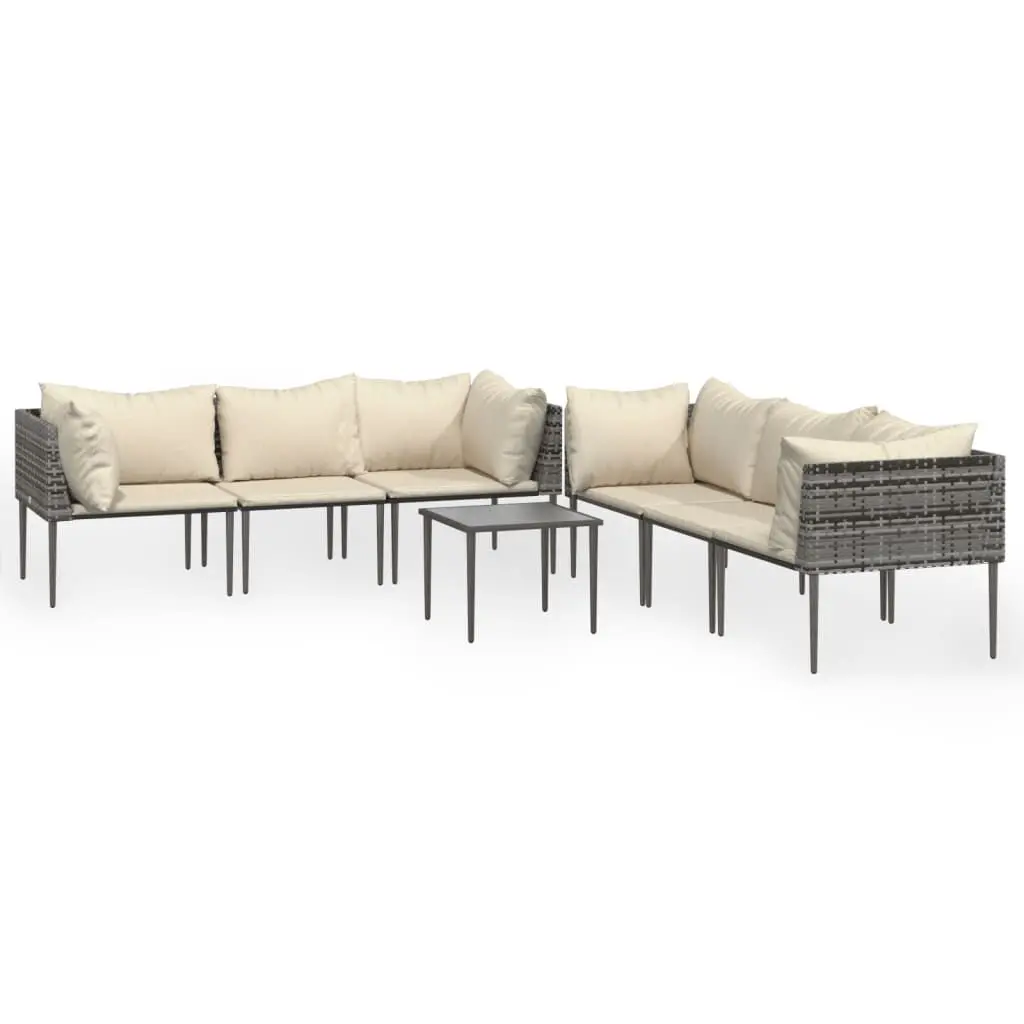 7 Piece Patio Lounge Set Cushions Gray Poly Rattan Outdoor Furniture Seating
