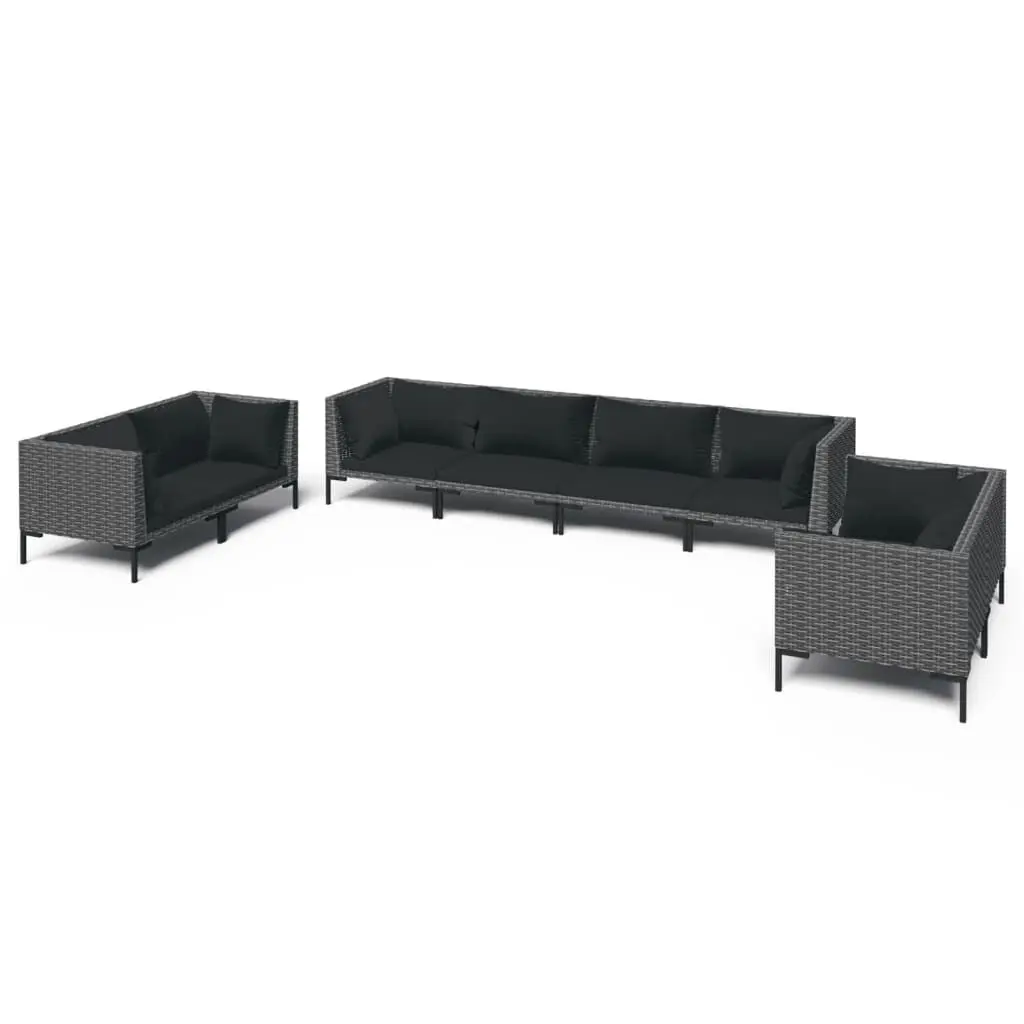 8 Piece Patio Lounge Set Cushions Poly Rattan Dark Gray Outdoor Sofa