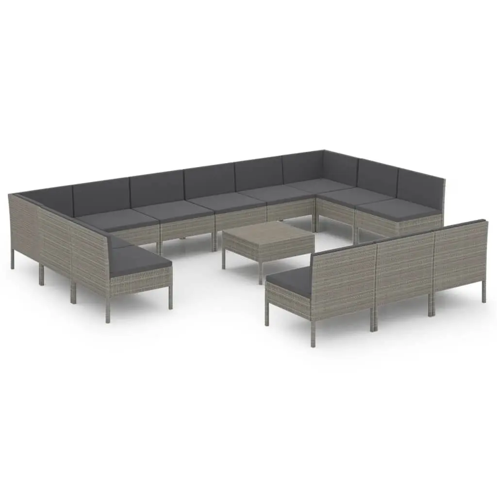 14 Piece Patio Lounge Set Cushions Poly Rattan Gray Outdoor Furniture