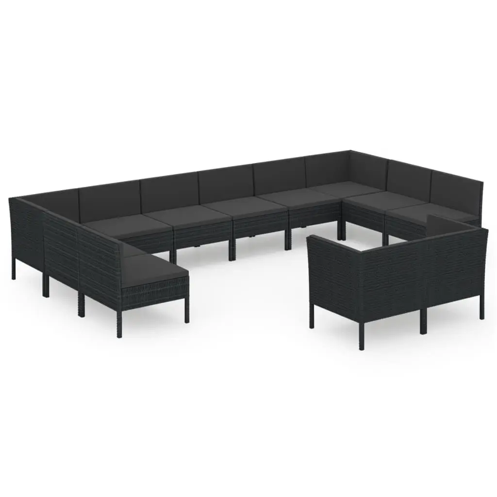 12 Piece Patio Lounge Set Cushions Poly Rattan Black Outdoor Furniture