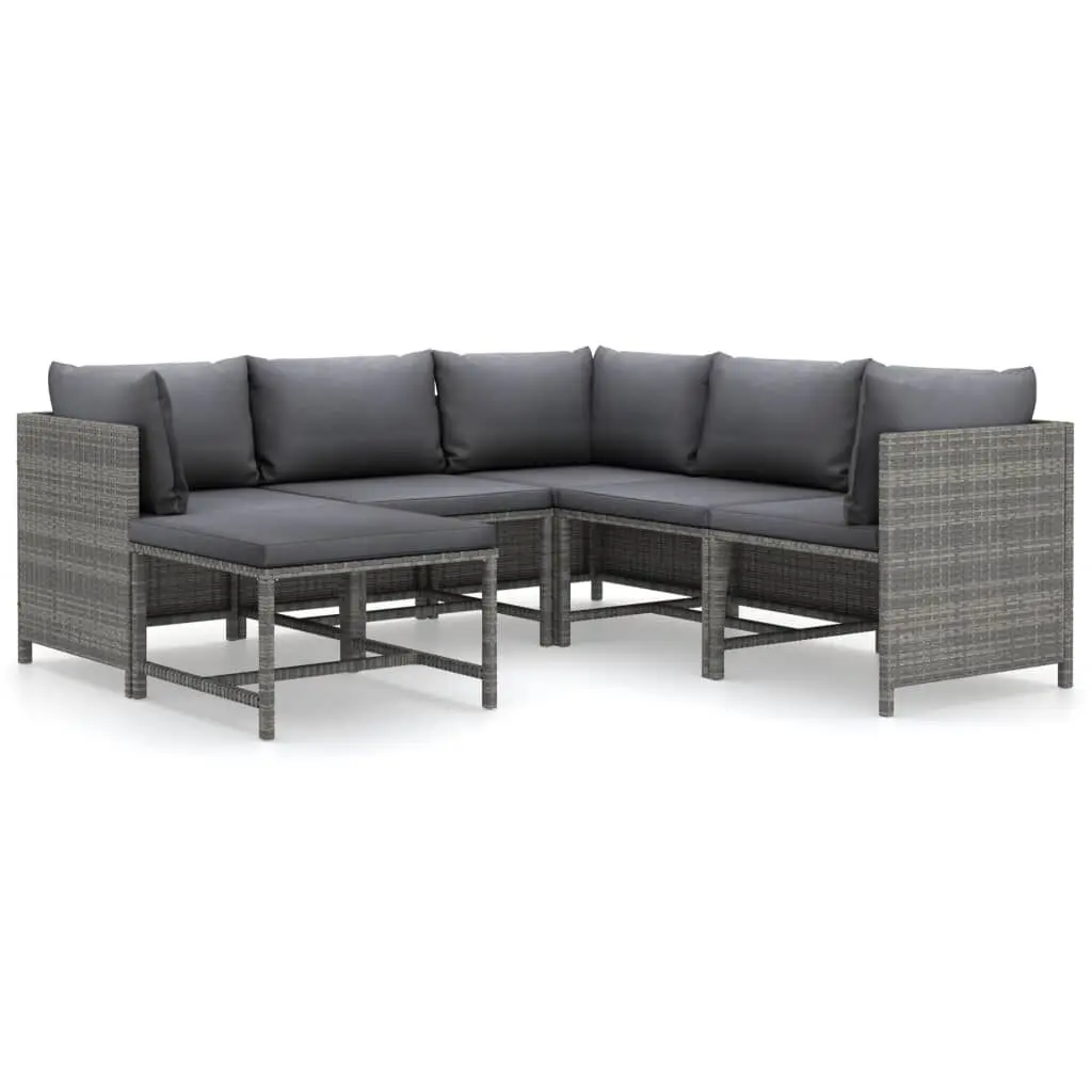 6 Piece Patio Lounge Set Cushions Poly Rattan Gray Outdoor Furniture