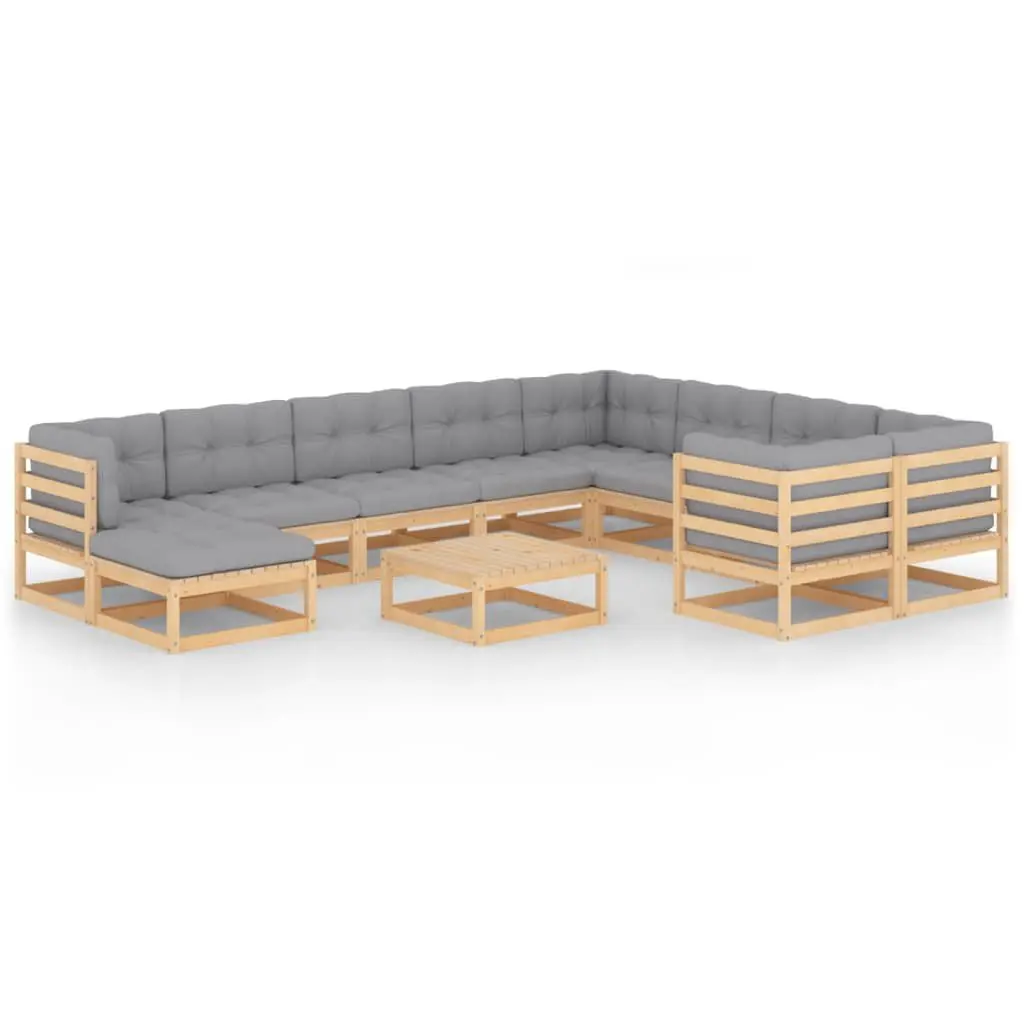 11 Piece Patio Lounge Set Cushions Solid Pinewood Outdoor Furniture