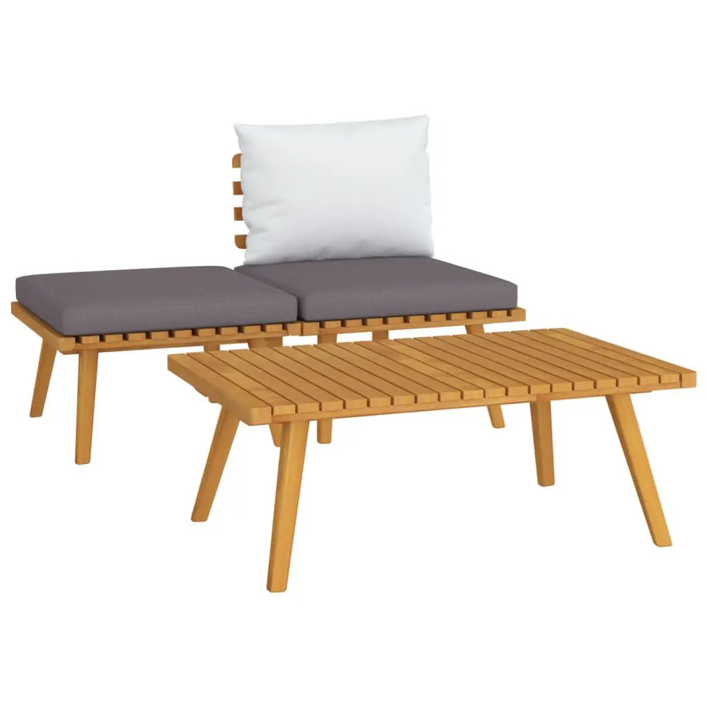3 Piece Patio Lounge Set Cushions Solid Acacia Wood