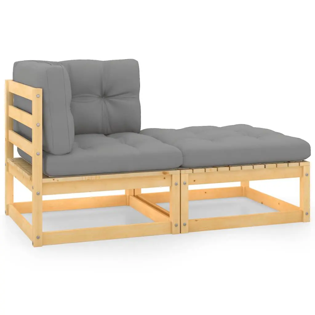 2 Piece Patio Lounge Set Cushions Solid Wood Pine Outdoor Furniture