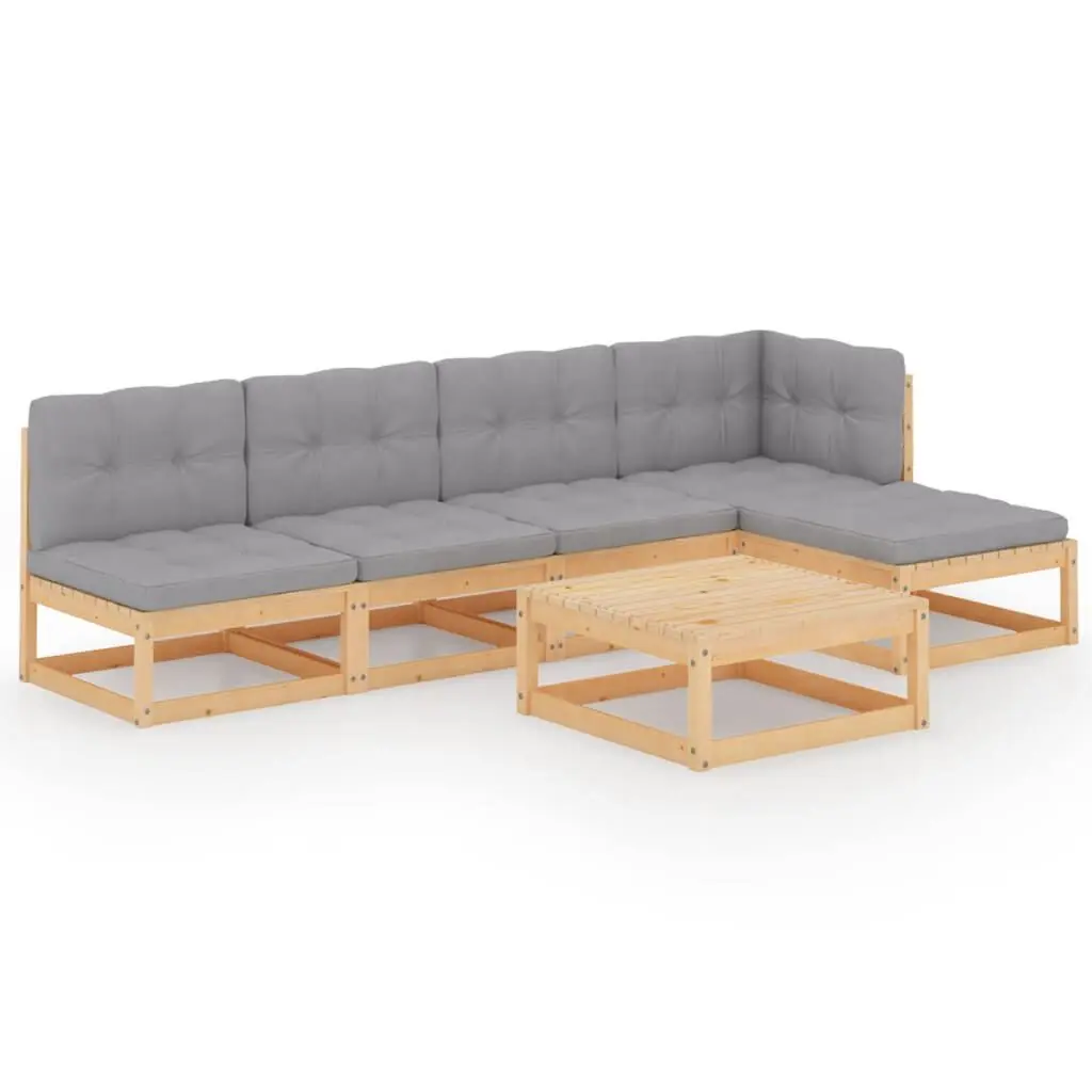 6 Piece Patio Lounge Set Cushions Solid Wood Pine Outdoor Furniture