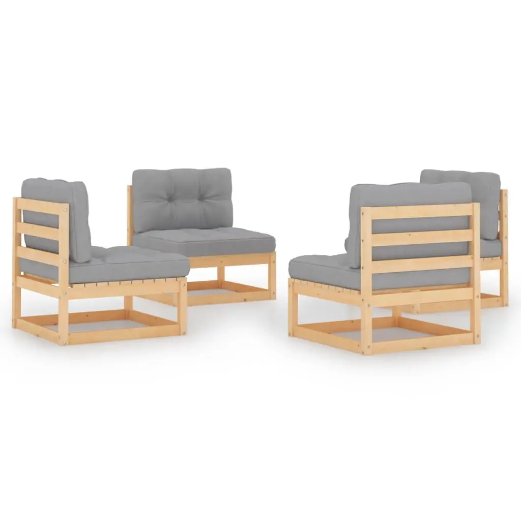 4 Piece Patio Lounge Set Cushions Solid Wood Pine Outdoor Furniture
