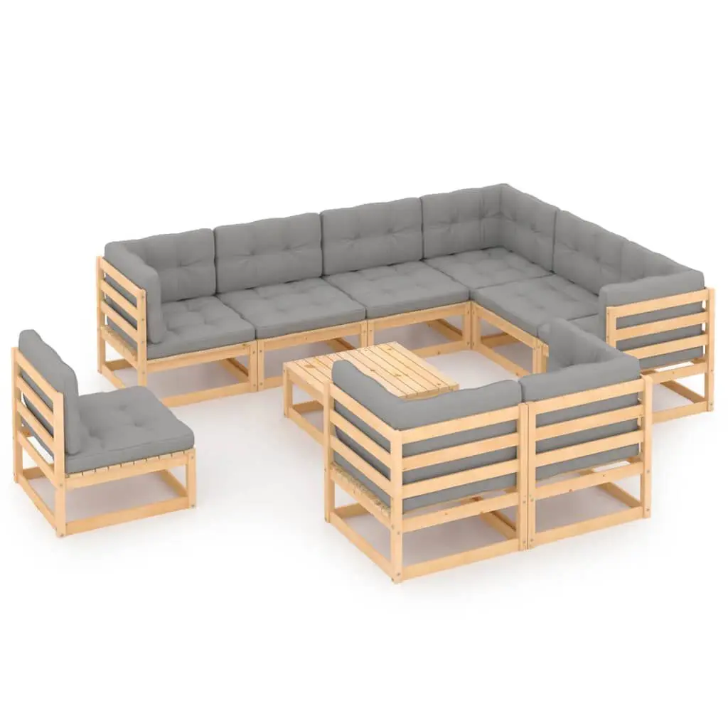 10 Piece Patio Lounge Set Cushions Solid Wood Pine Outdoor Furniture