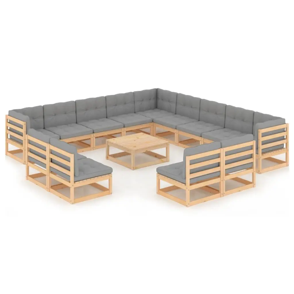14 Piece Patio Lounge Set Cushions Solid Pine Wood Outdoor Furniture