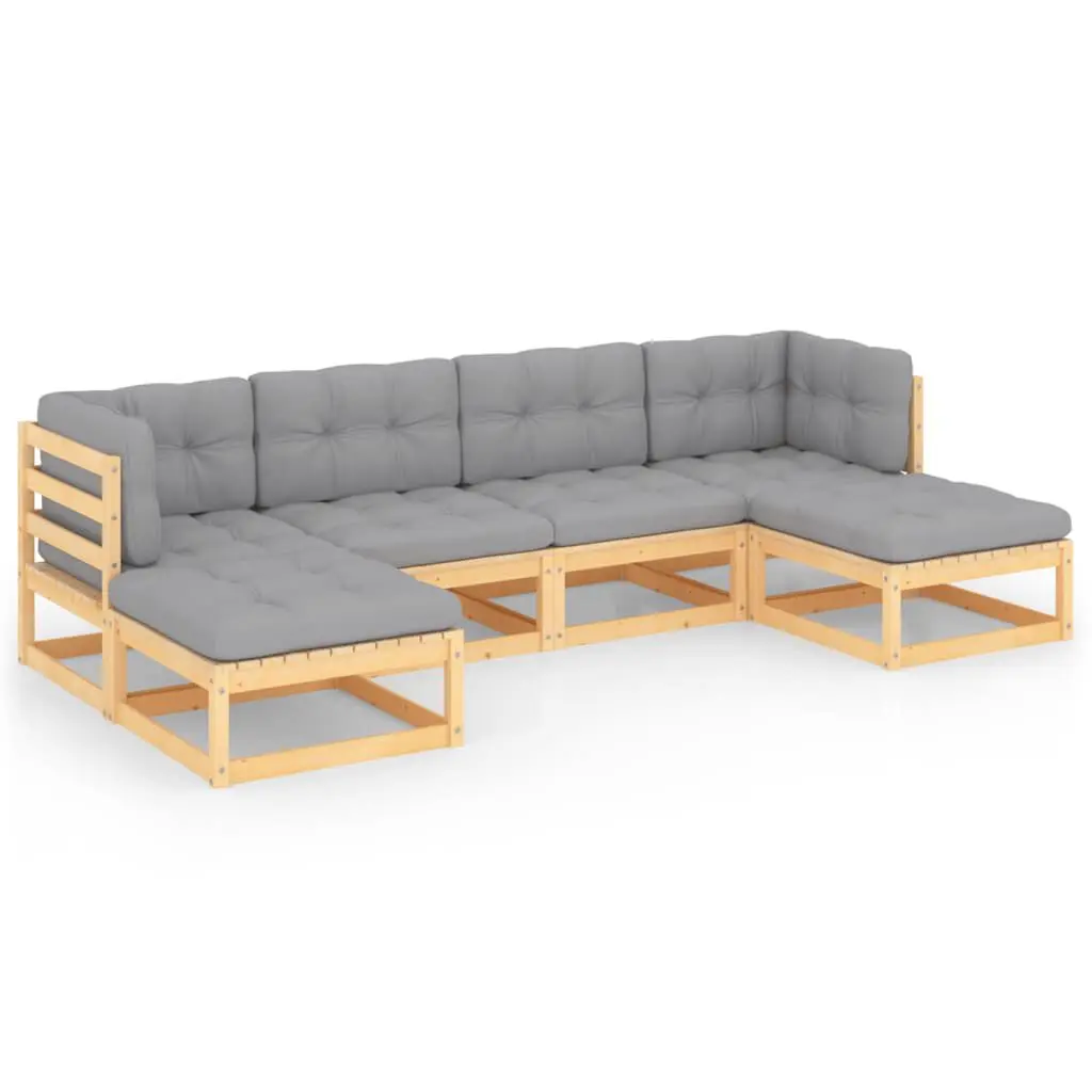 6 Piece Patio Lounge Set Cushions Solid Wood Pine Outdoor Furniture