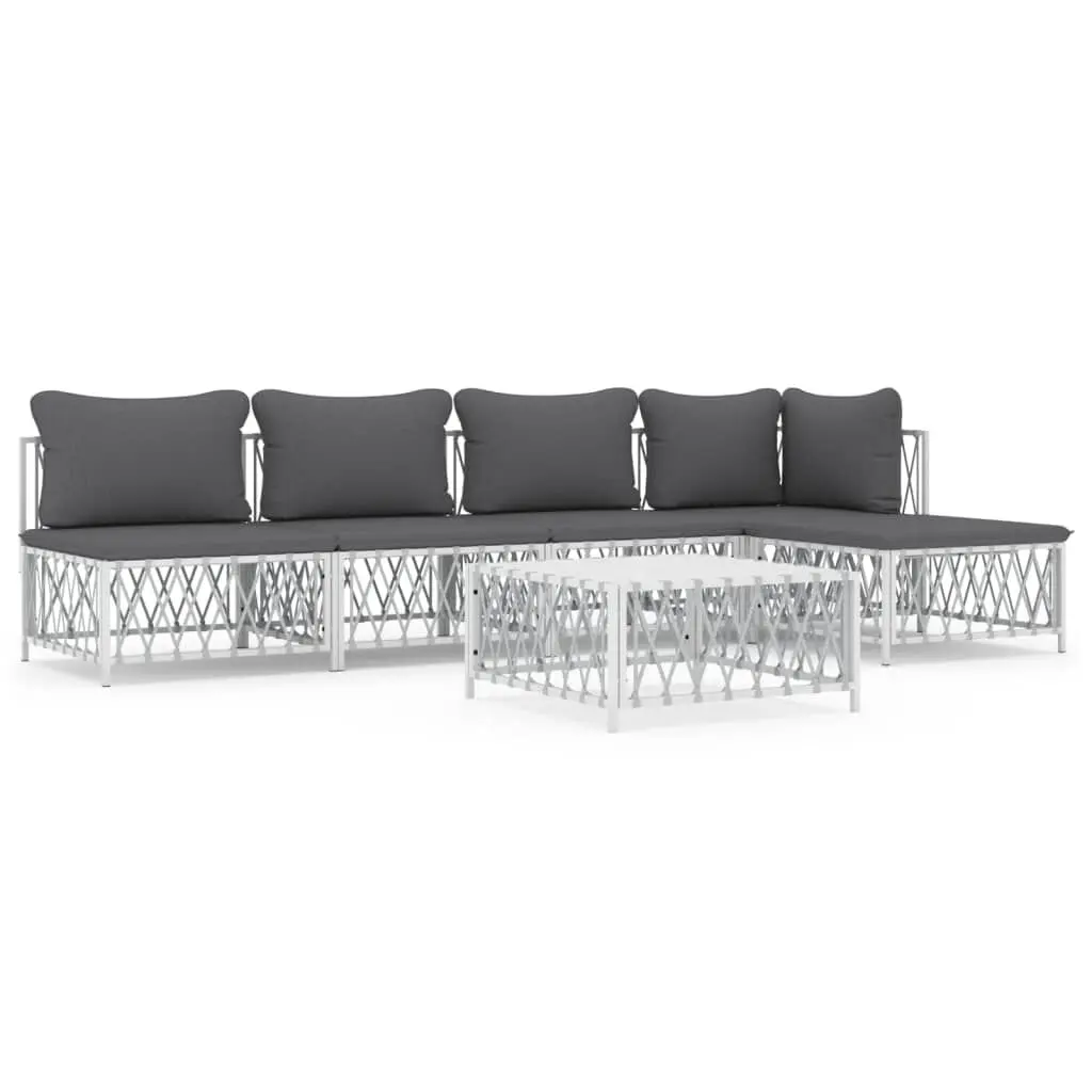 6 Piece Patio Lounge Set Cushions White Steel Outdoor Furniture