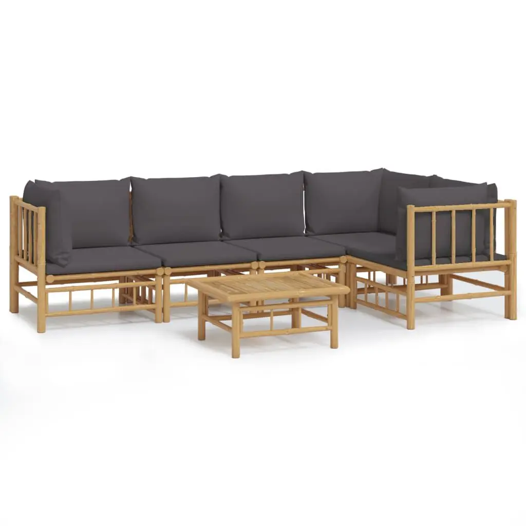 6 Piece Patio Lounge Set Dark Gray Cushions Bamboo Outdoor
