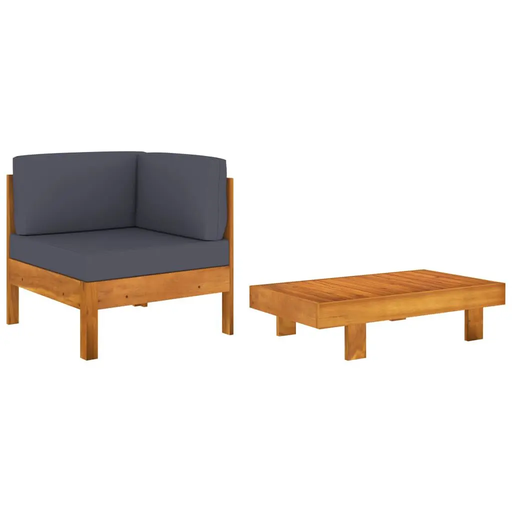 2 Piece Patio Lounge Set Dark Gray Cushions Acacia Wood