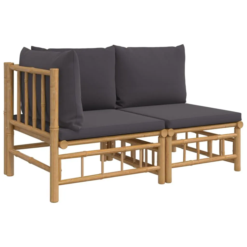 2 Piece Patio Lounge Set Dark Gray Cushions Bamboo Outdoor Furniture