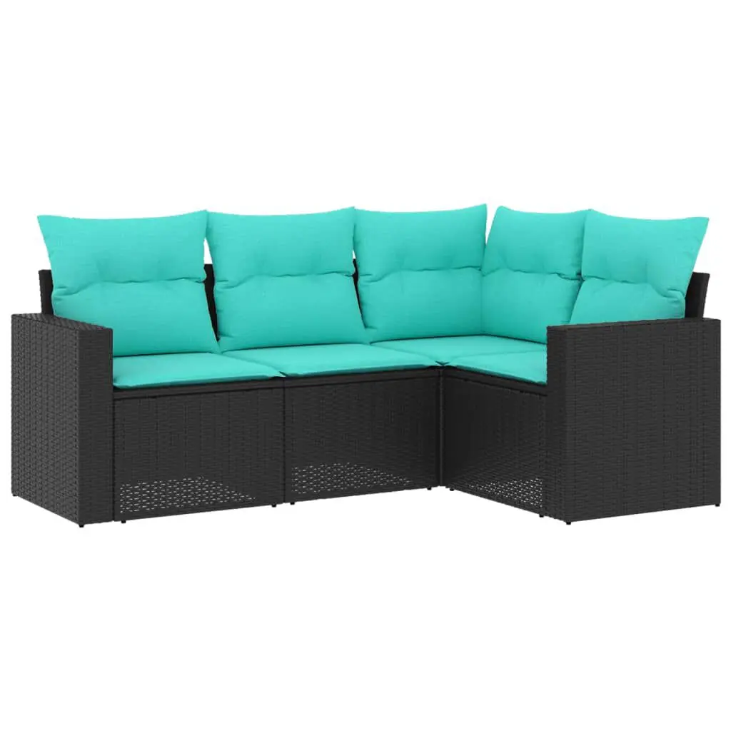 4 Piece Patio Sofa Set Black Poly Rattan Cushions Outdoor Furniture