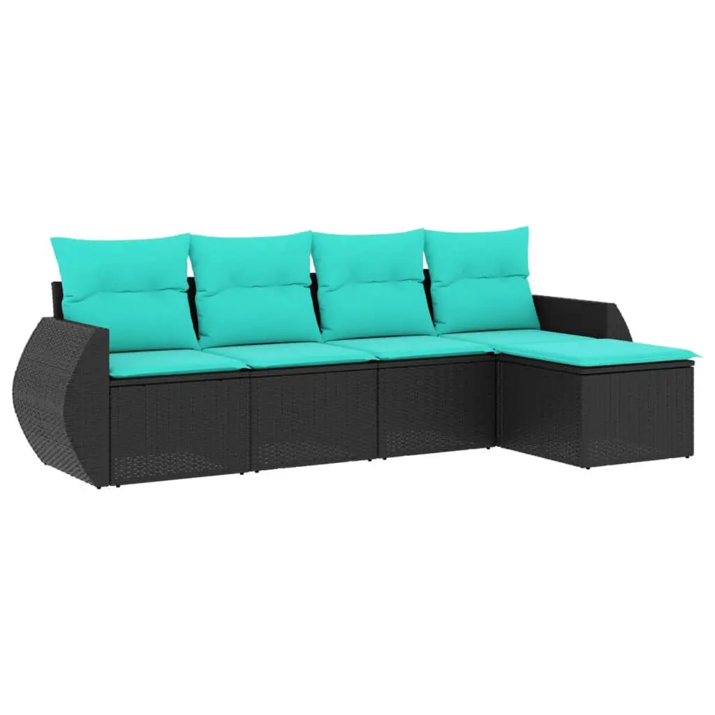 5 Piece Patio Sofa Set Black Poly Rattan Cushions Outdoor Furniture