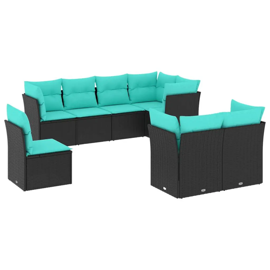 8 Piece Patio Sofa Set Black Poly Rattan Cushions Outdoor Furniture