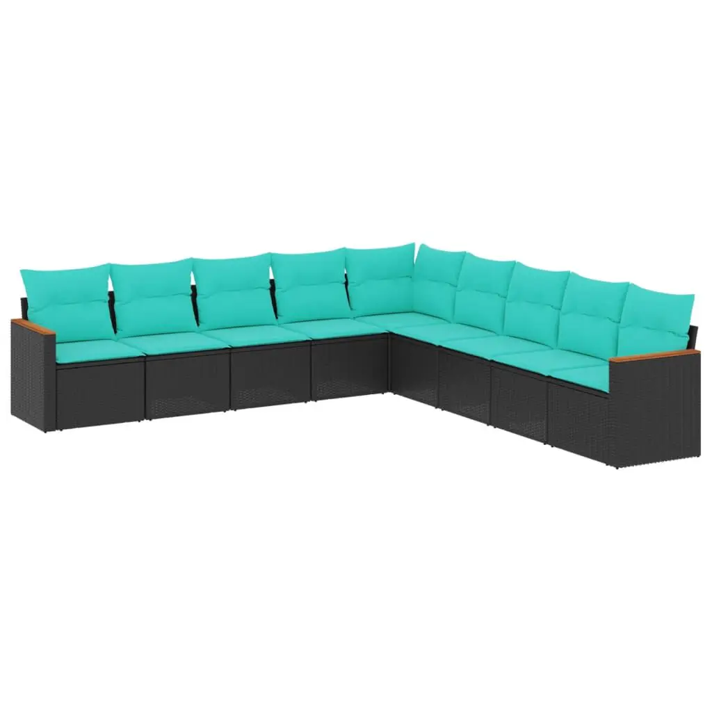 9 Piece Patio Sofa Set Black Poly Rattan Cushions Outdoor Furniture