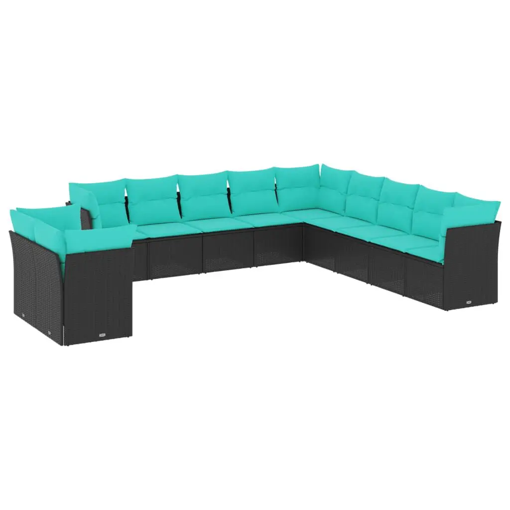 11 Piece Patio Sofa Set Black Poly Rattan Cushions Outdoor Furniture