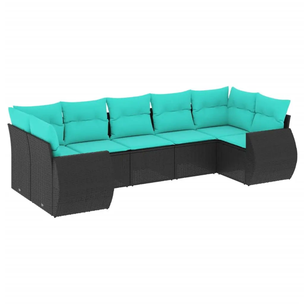 7 Piece Patio Sofa Set Black Poly Rattan Cushions Outdoor Furniture