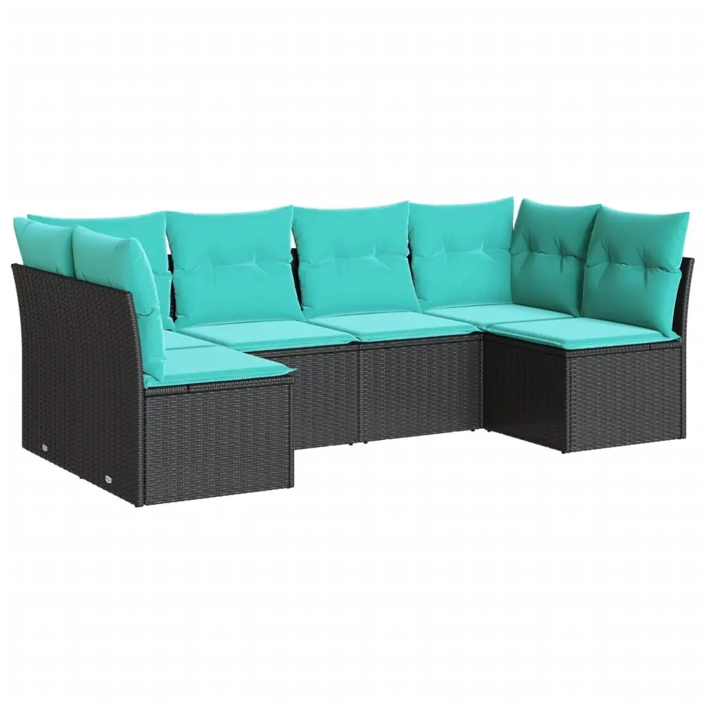 6 Piece Patio Sofa Set Black Poly Rattan Cushions Outdoor Furniture