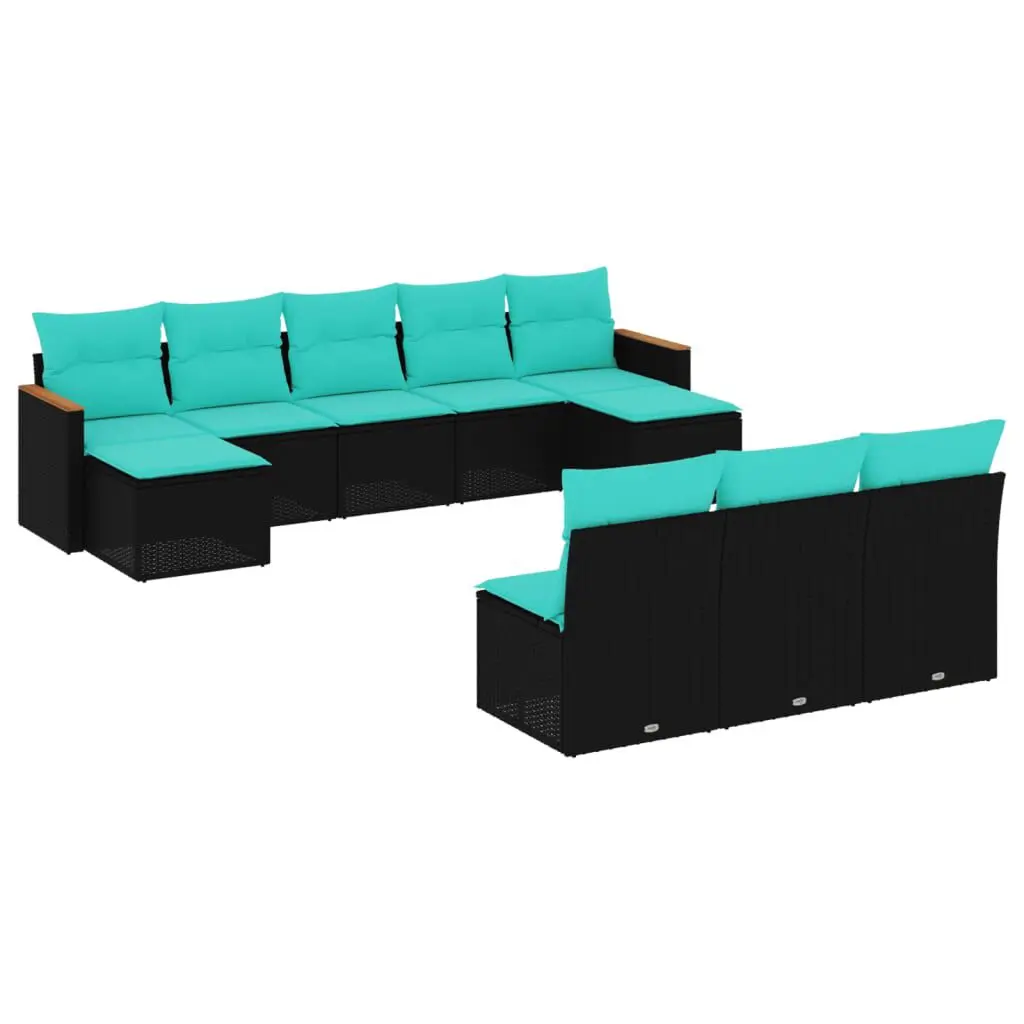 10 Piece Patio Sofa Set Black Poly Rattan Cushions Outdoor Furniture