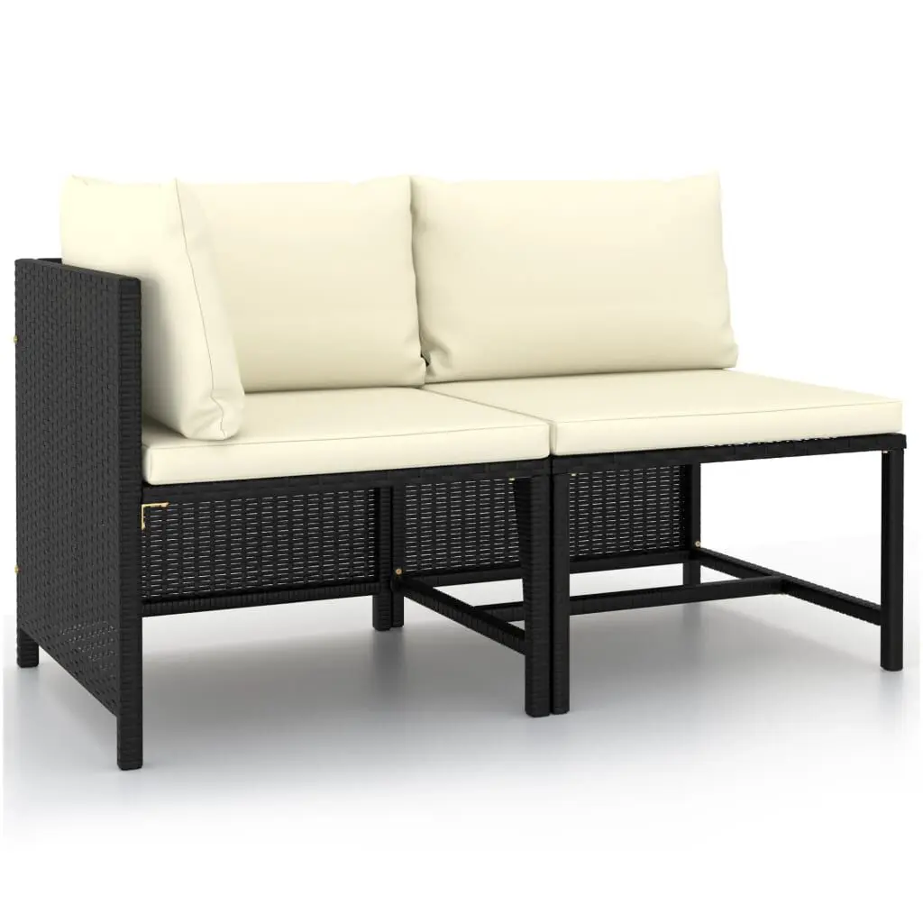 2 Piece Patio Sofa Set Cushions Black Poly Rattan