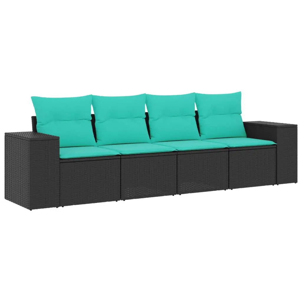 4 Piece Patio Sofa Set Cushions Black Poly Rattan Outdoor Furniture