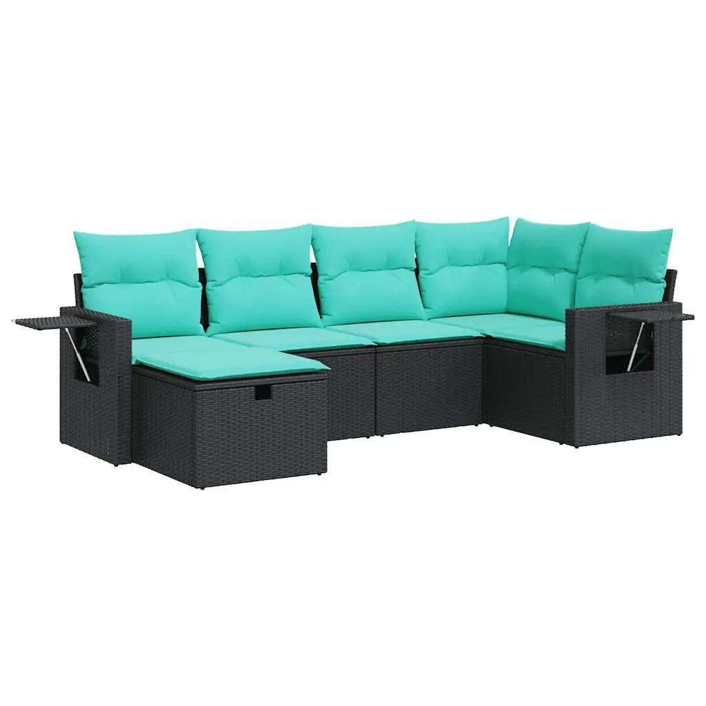 6 Piece Patio Sofa Set Cushions Black Poly Rattan