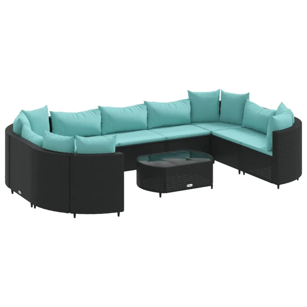 10 Piece Patio Sofa Set Cushions Black Poly Rattan Outdoor Lounge