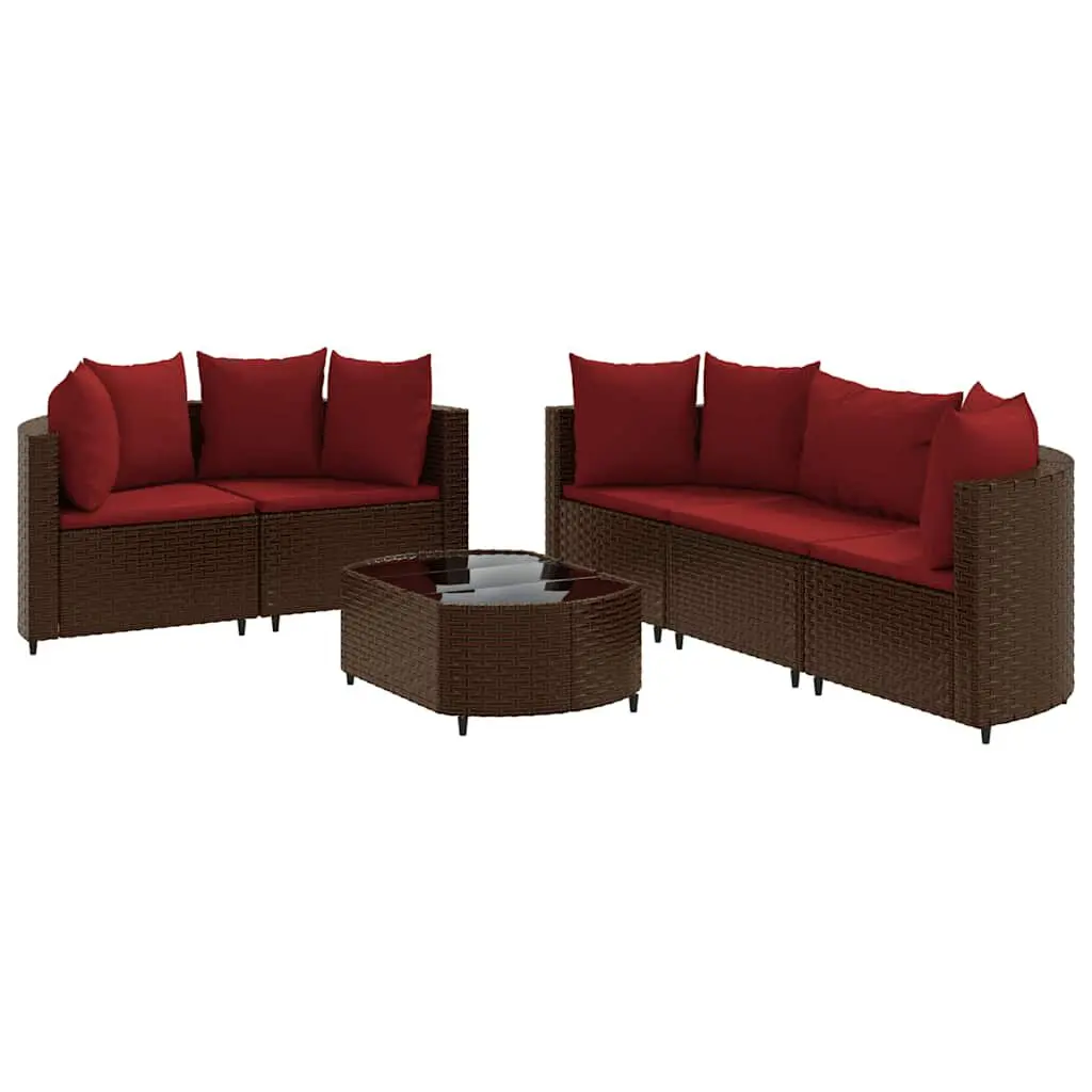 6 Piece Patio Sofa Set Cushions Brown Poly Rattan Outdoor Furniture