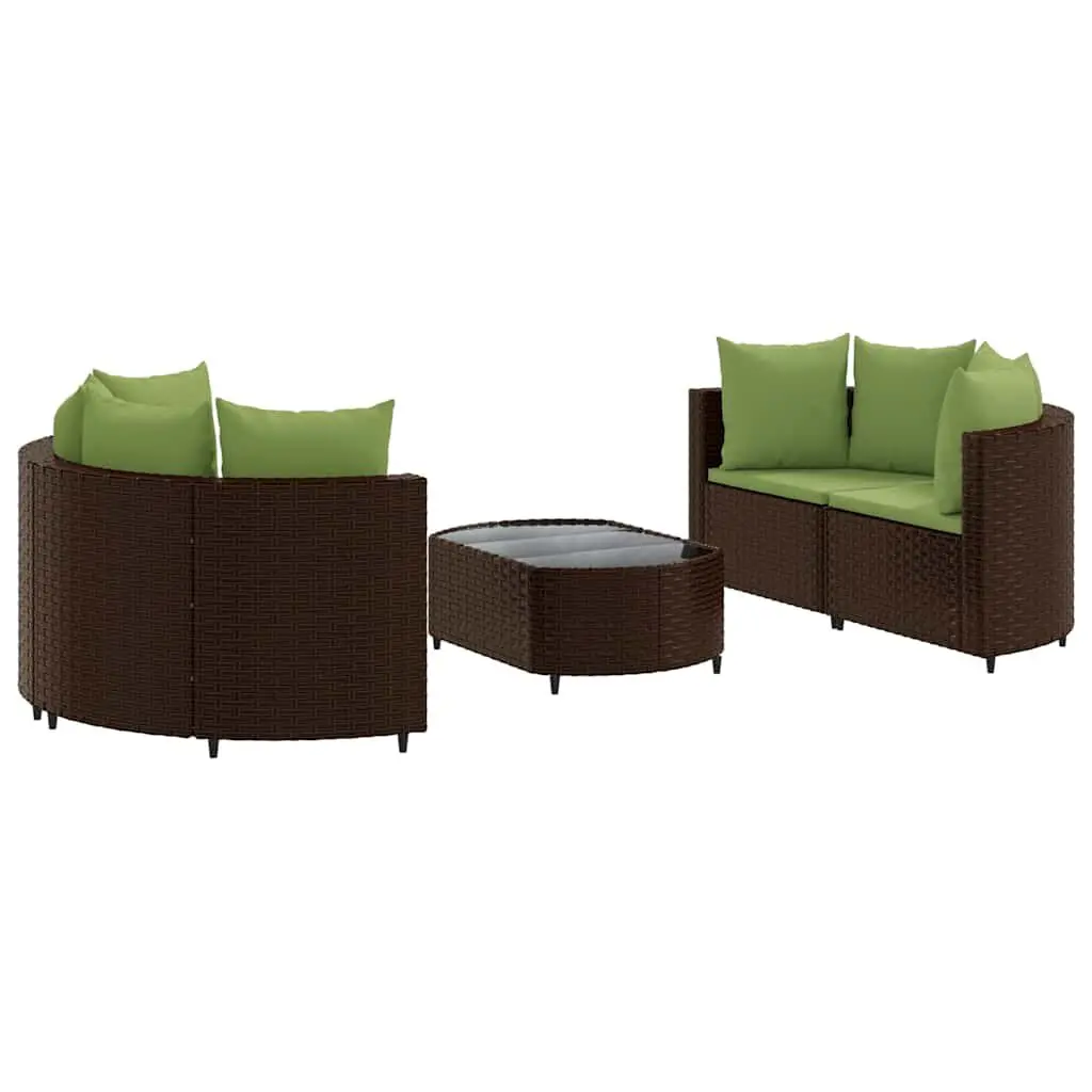 5 Piece Patio Sofa Set Cushions Brown Poly Rattan Outdoor Furniture